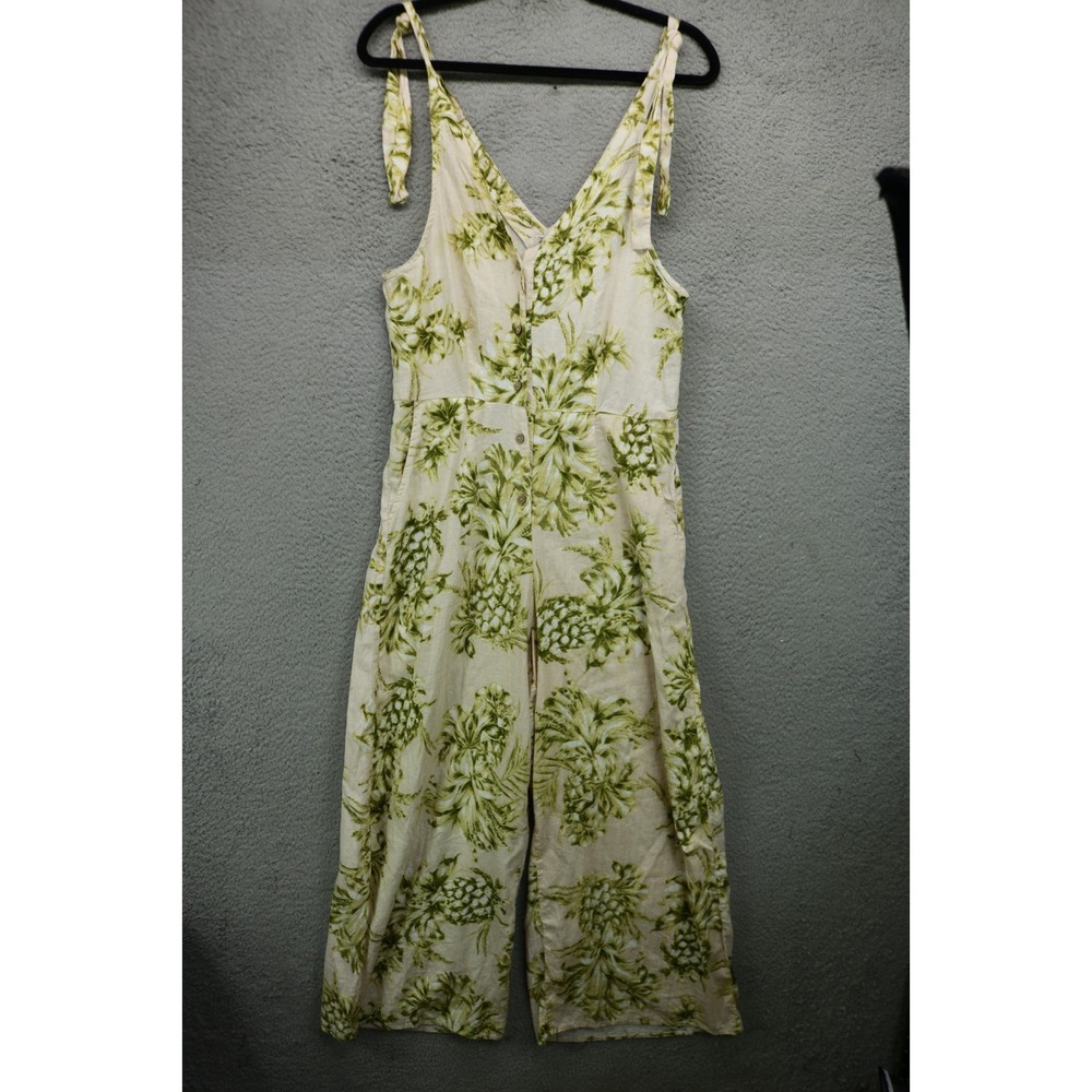 Faherty Linen Blend Button Up Tie Shoulders Jumpsuit-XS-Pineapples-Wide Leg-Prep
